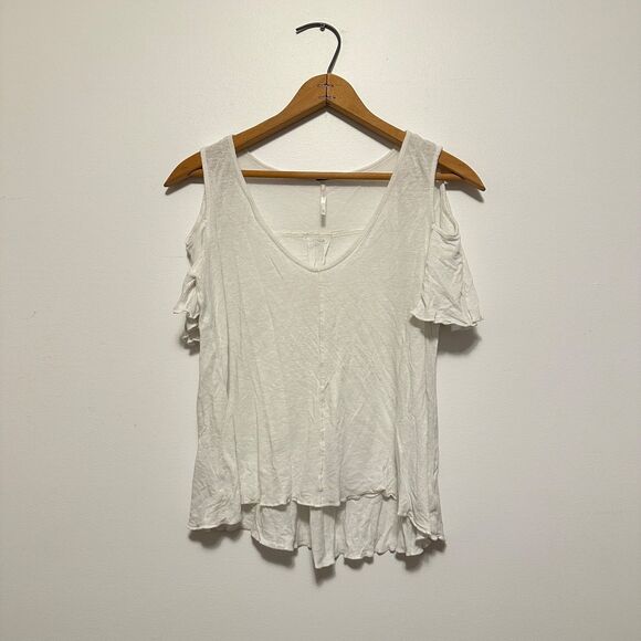 Free People Top Women's XS Bittersweet Ivory Linen Blend Cold Shoulder Shirt - Picture 1 of 7